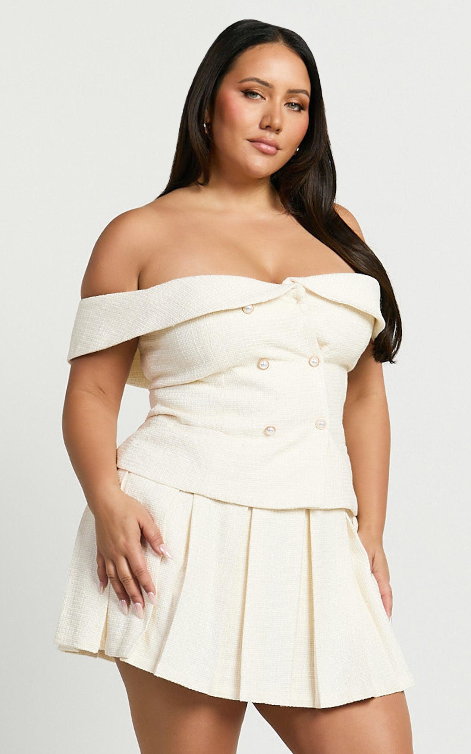 Maggie Top - Off Shoulder Boucle Vest in Cream Product Image