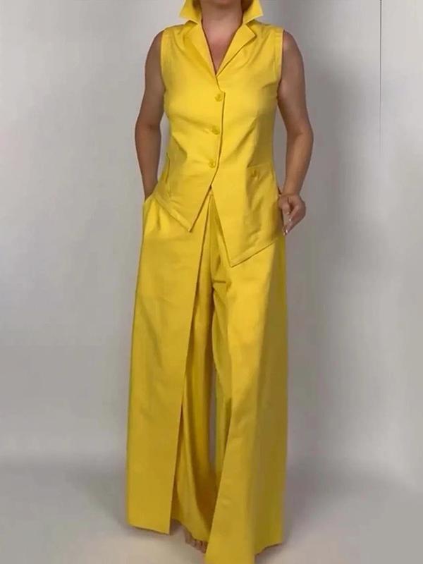 Loose Wide Leg Solid Color Split-Joint Pants Trousers Product Image