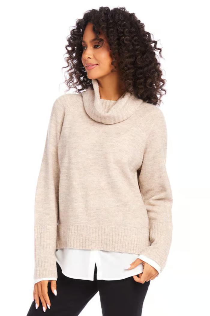 Layered Turtleneck Sweater- Beige Product Image