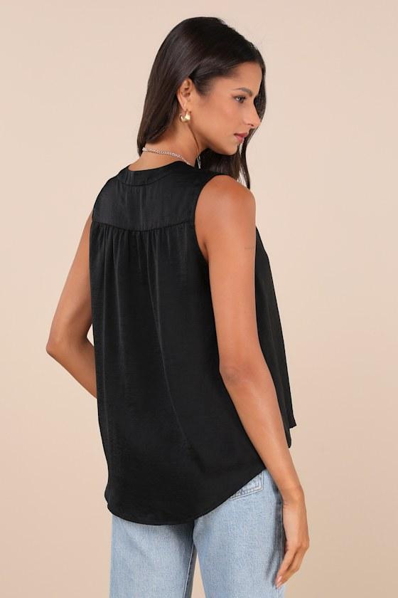 Compelling Simplicity Black Satin V-Neck Tank Top Product Image