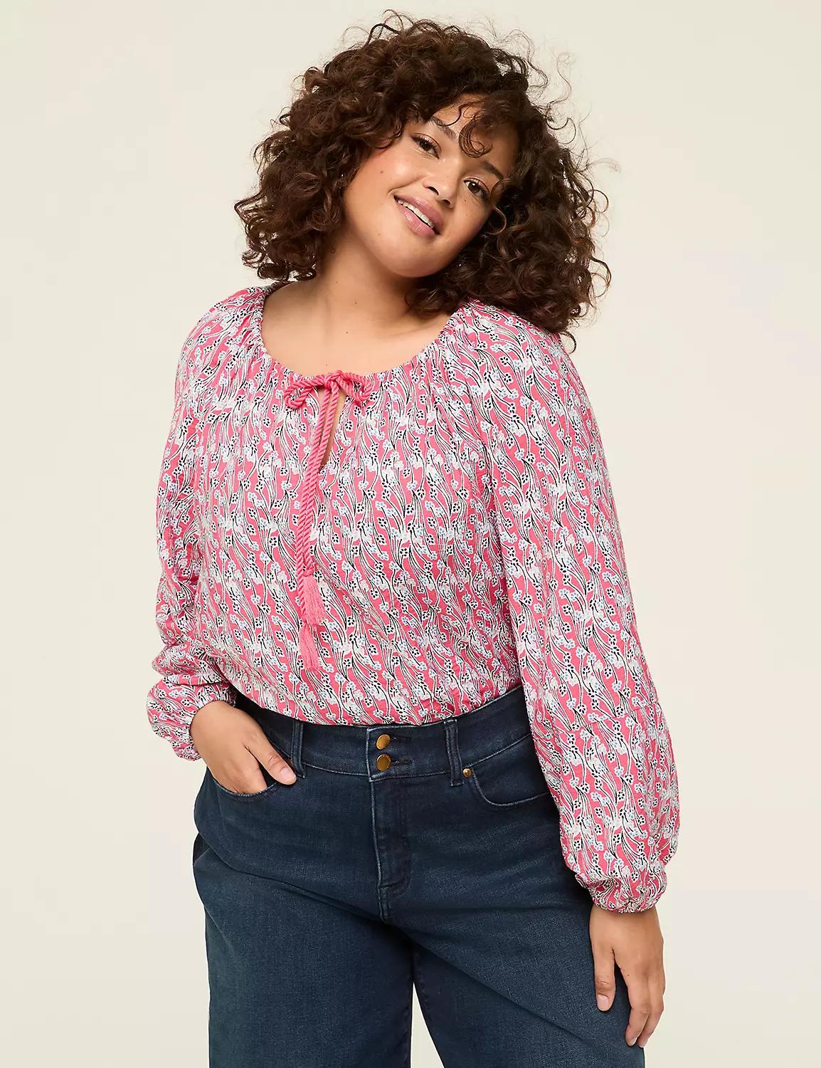 Split Tie-Neck Popover Blouse Product Image