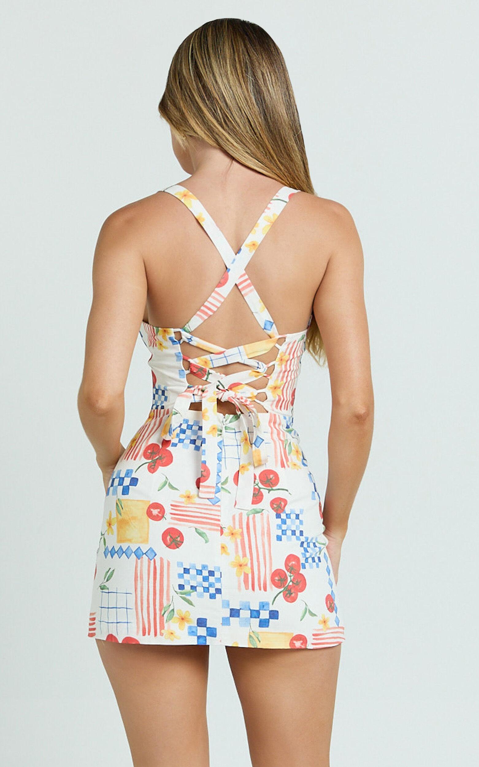 Mikayla Mini Linen Blend Dress - Sweetheart Ruched Bust Fitted Dress in Pomodoro Paradise Product Image