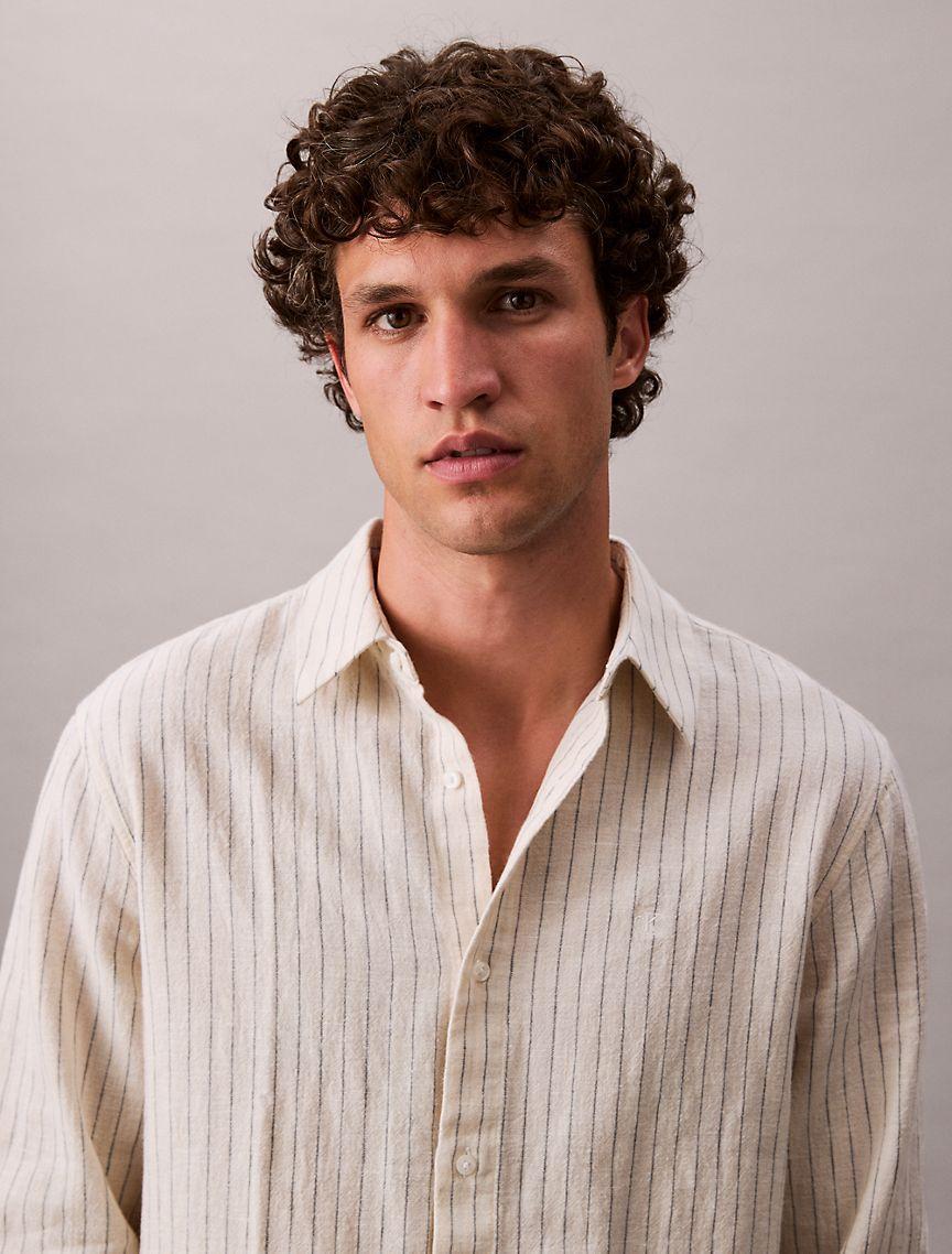 Linen Cotton Stripe Classic Button-Down Shirt Product Image
