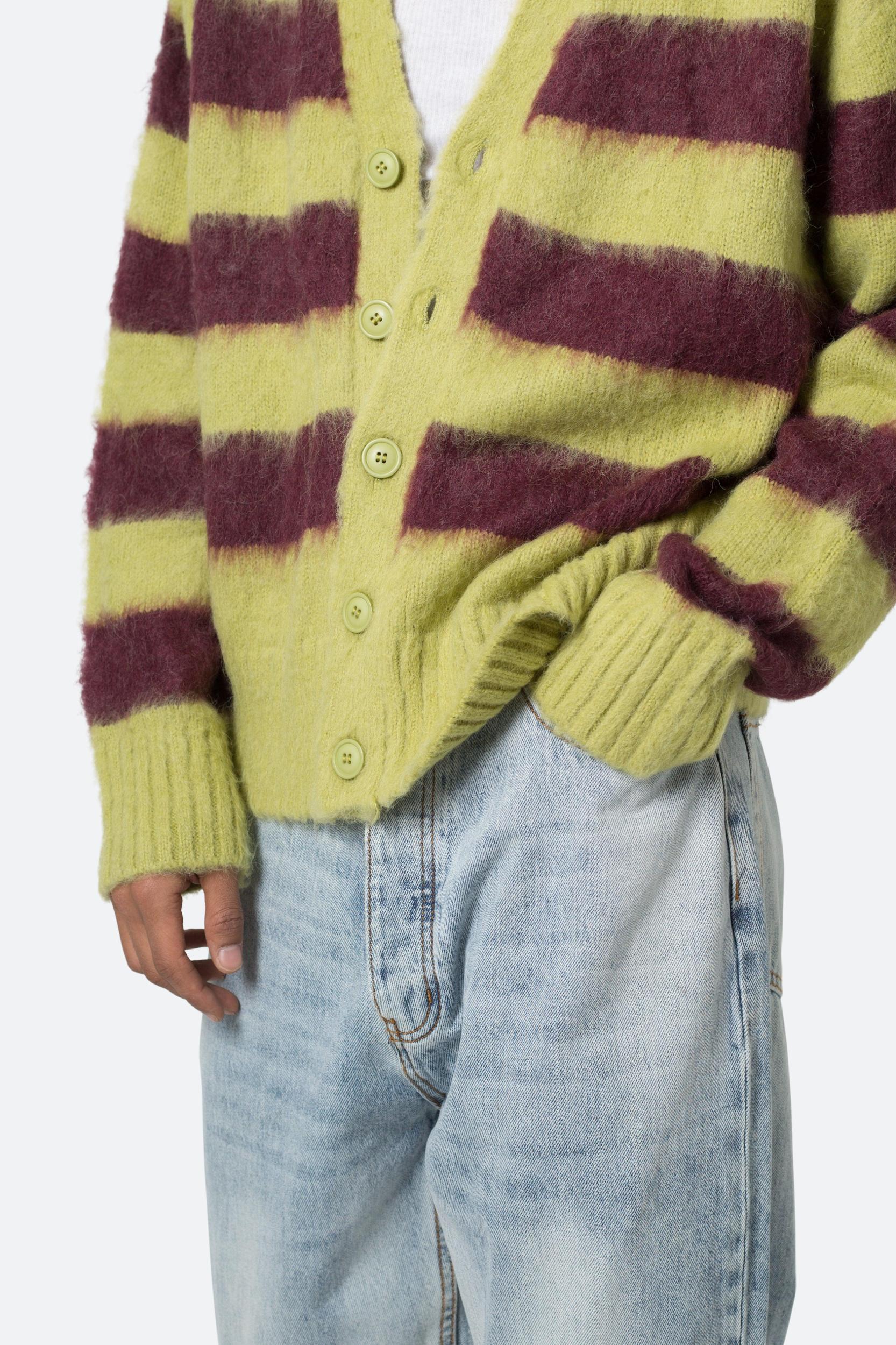 Striped Mohair Cardigan Sweater - Green/Brown Product Image
