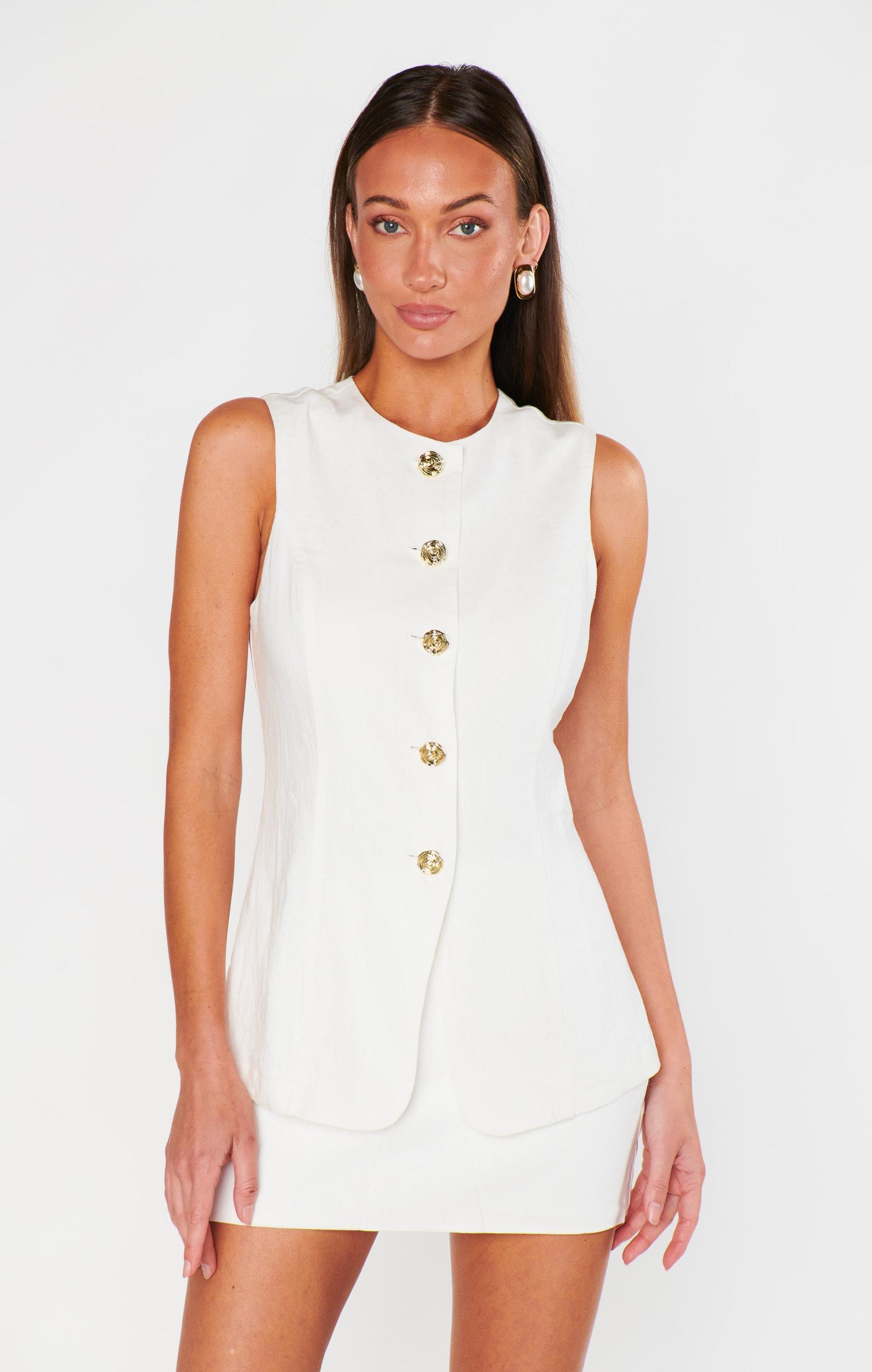 Leighton Vest Top ~ White Linen Product Image