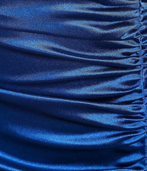 Honey and Rosie Spaghetti Strap V-Neck Ruched Satin Bodycon Dress Product Image