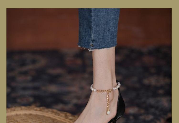 High Heel Pointed Toe Faux Pearl Ankle Strap D'Orsay Pumps Product Image