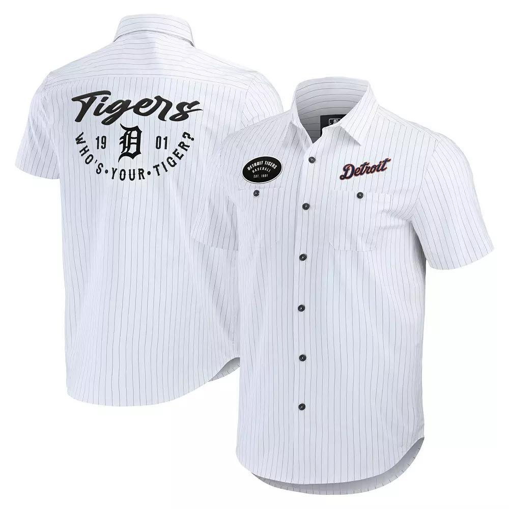 Men's Darius Rucker Collection by Fanatics White Detroit Tigers Pin Stripe Short Sleeve Button-Up Shirt, Size: Medium Product Image