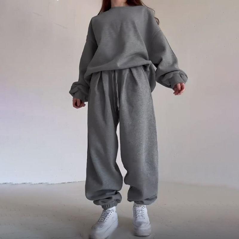 High Rise Plain Baggy Pants Product Image