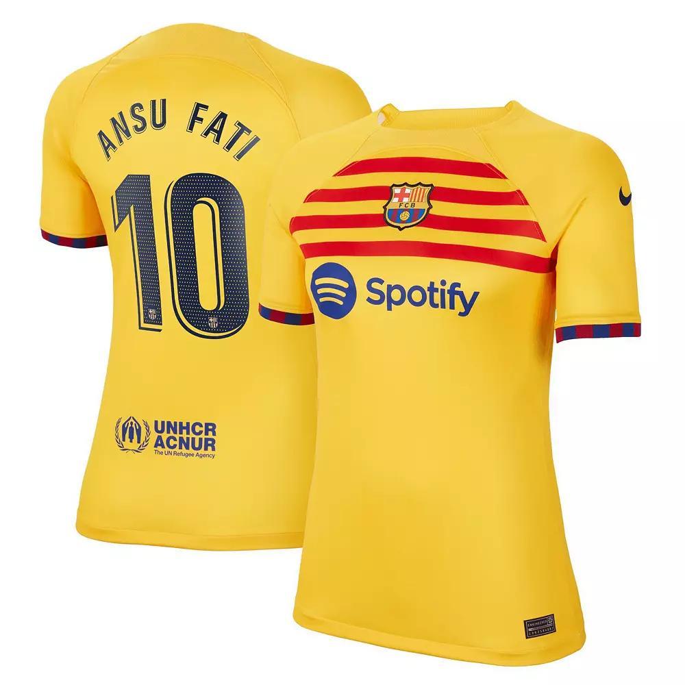 Women's Nike Ansu Fati Yellow Barcelona 2022/23 Fourth Breathe Stadium Replica Player Jersey, Size: Medium, Bar Yellow Product Image