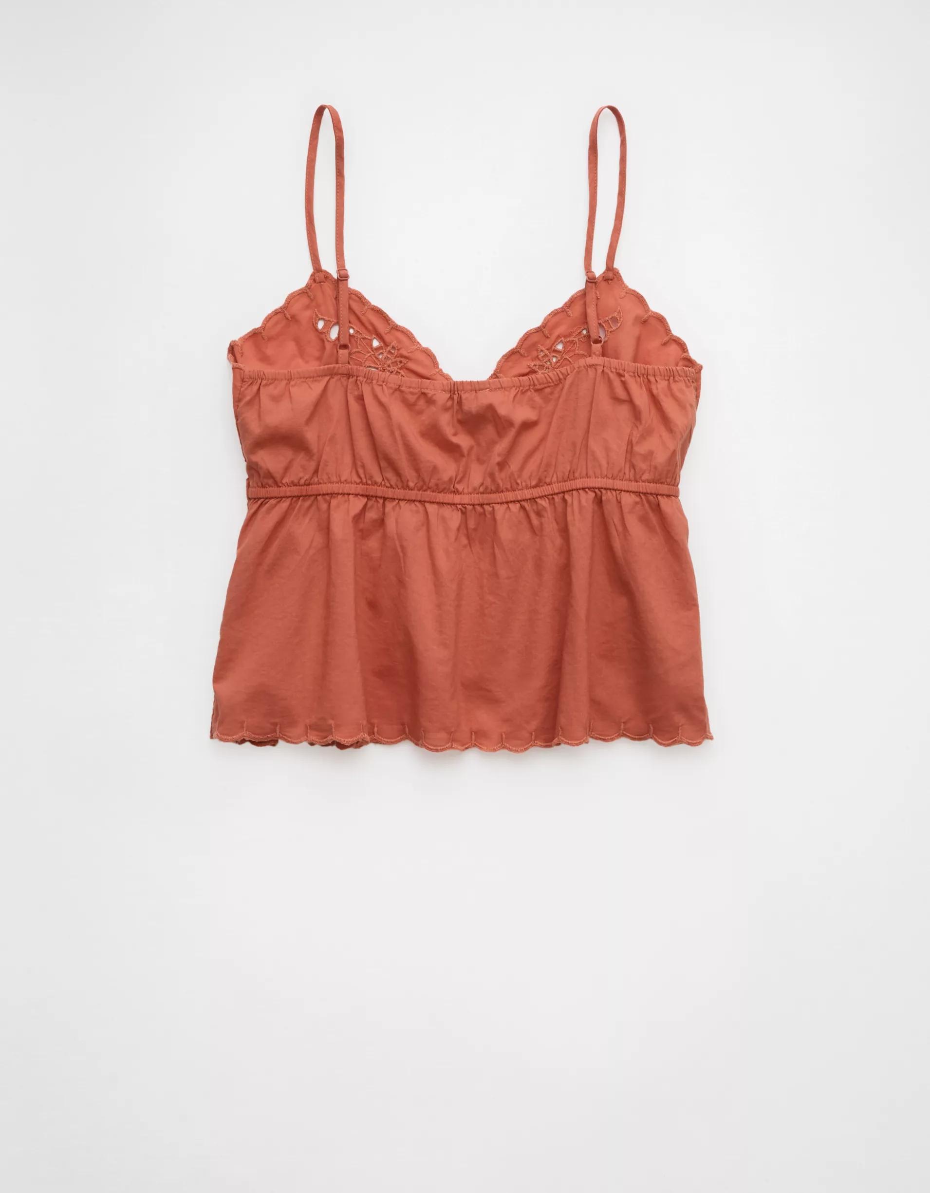 AE Tie Front Embroidered Tank Top Product Image