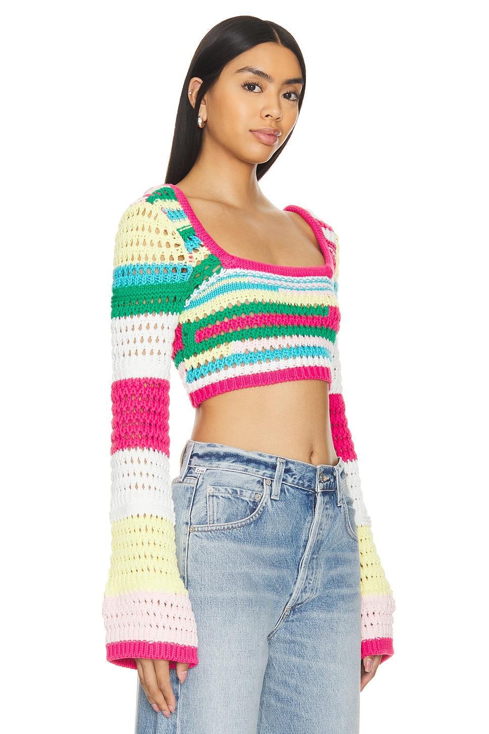 Lovers and Friends Aven Long Sleeve Crop Top in Green & Pink Multi Product Image