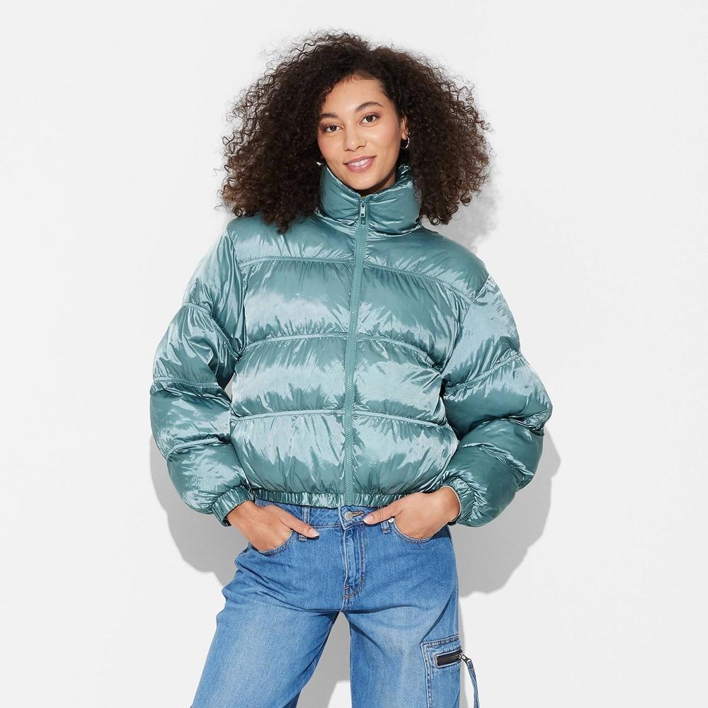 Women's Puffer Jacket - Wild Fable™ Turquoise Blue XS Product Image