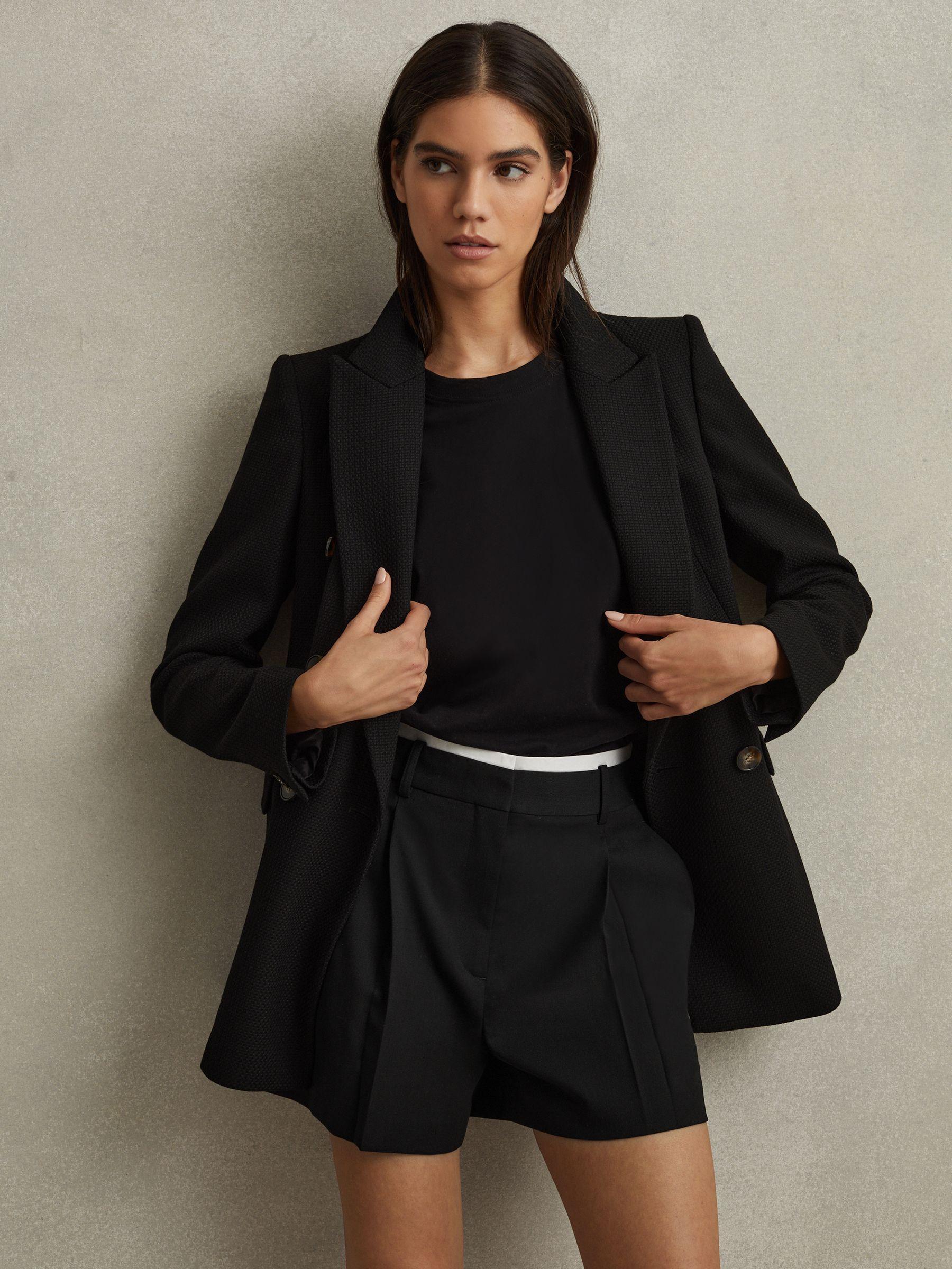 Tailored Wool Blend Contrast Trim Shorts in Black Product Image