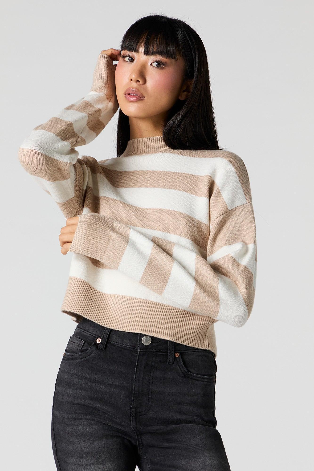 Striped Knit Mock Neck Sweater Female Product Image