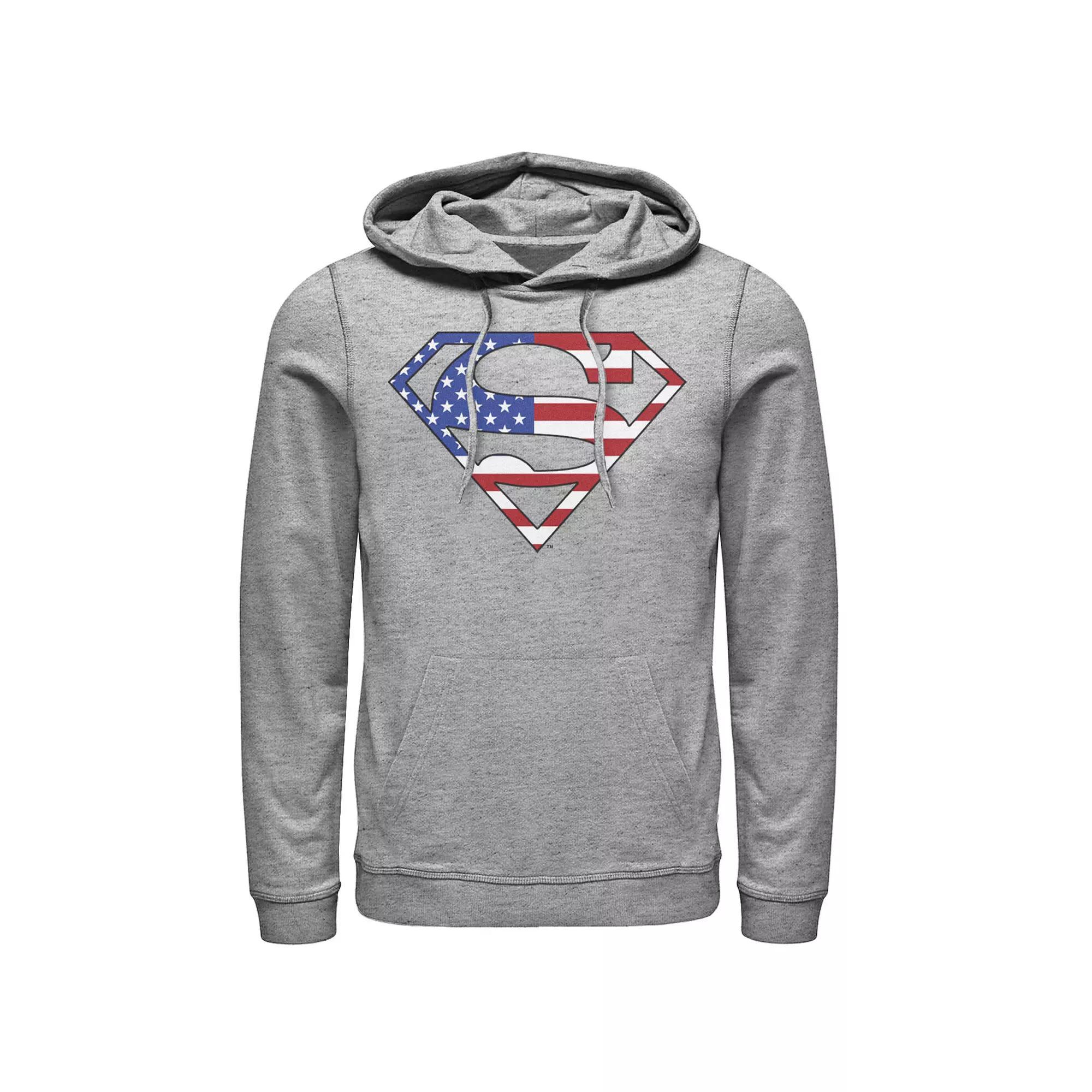 Men's DC Comics Superman American Flag Logo Fill Hoodie, Size: XL, Athletic Grey Product Image