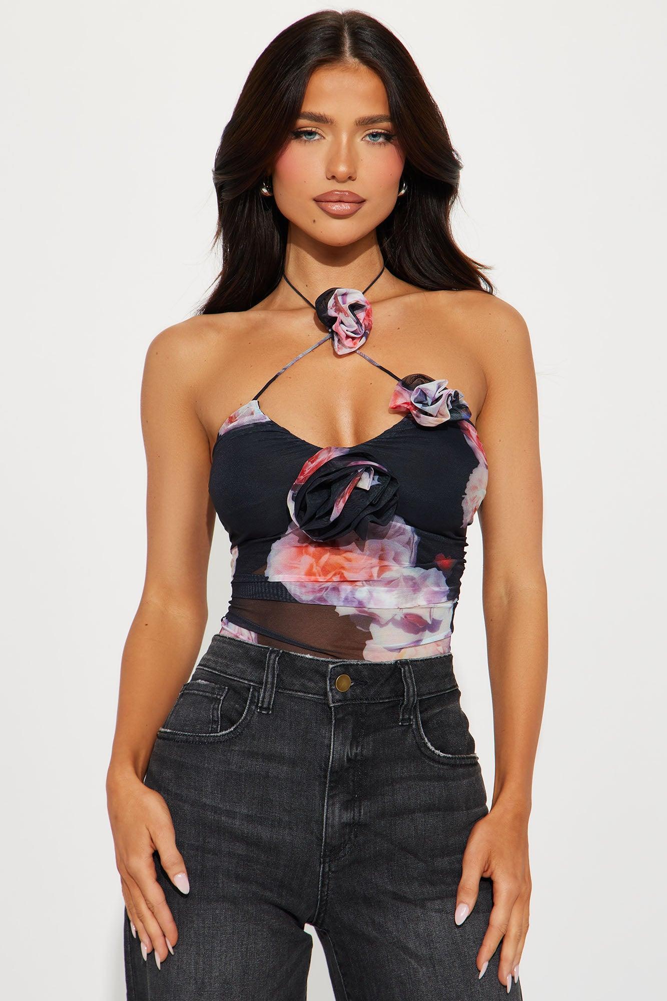 Floral Feeling Mesh Bodysuit - Black/combo Product Image