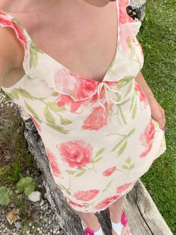 Resort Style Floral Print Maxi Dress Product Image