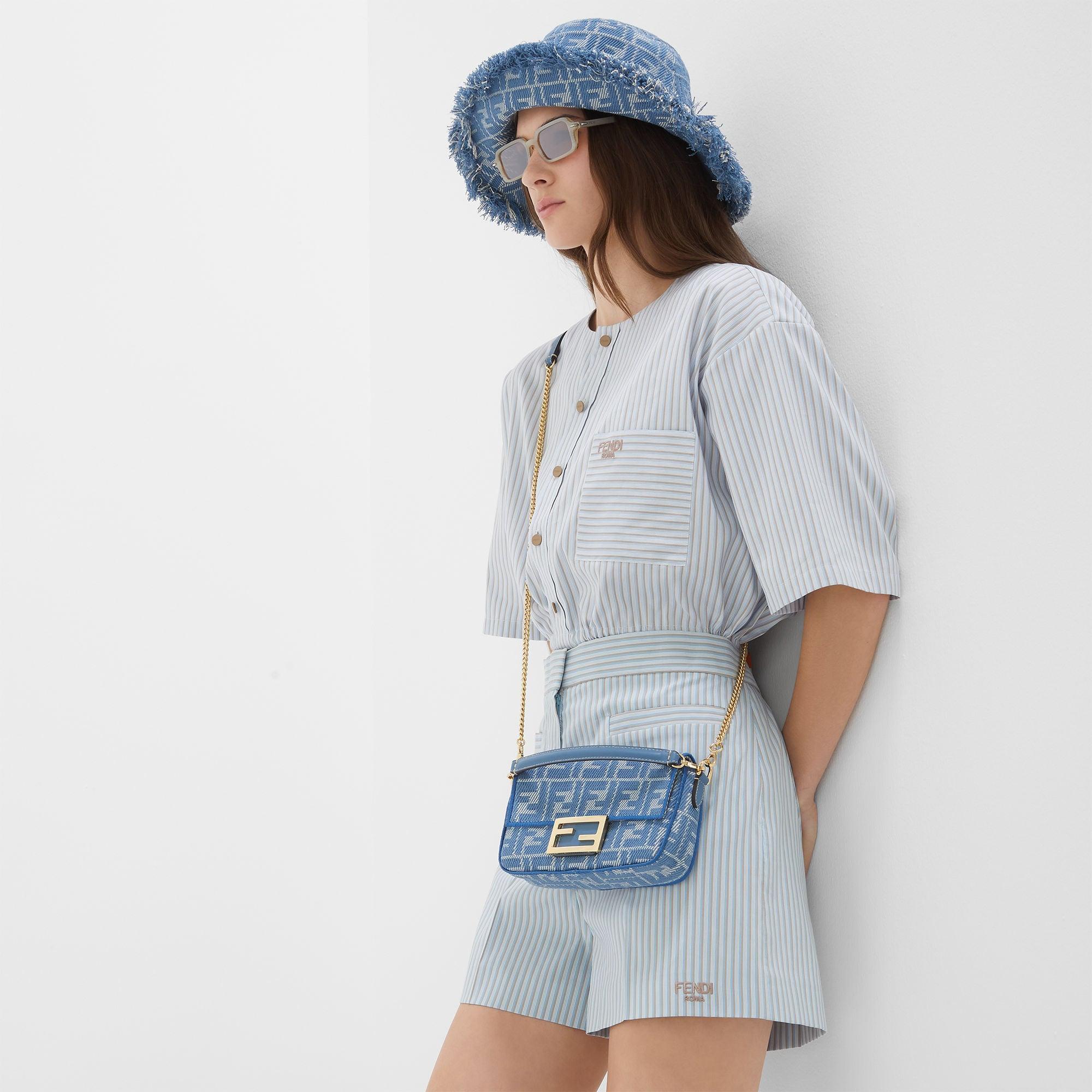 Baguette MiniBlue denim-effect FF jacquard bag Product Image