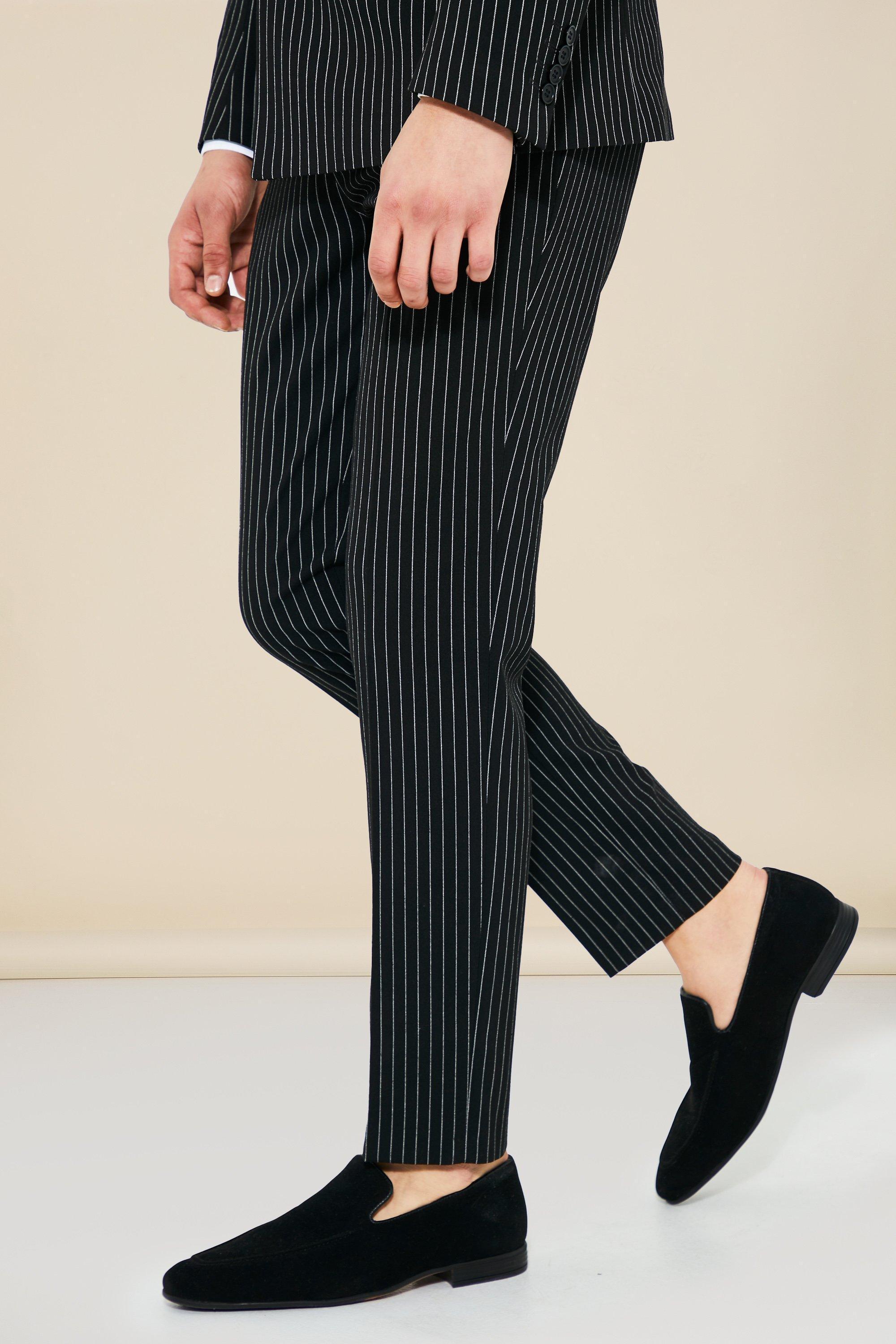 Mens Black Slim Pinstripe Suit Trousers, Black Product Image