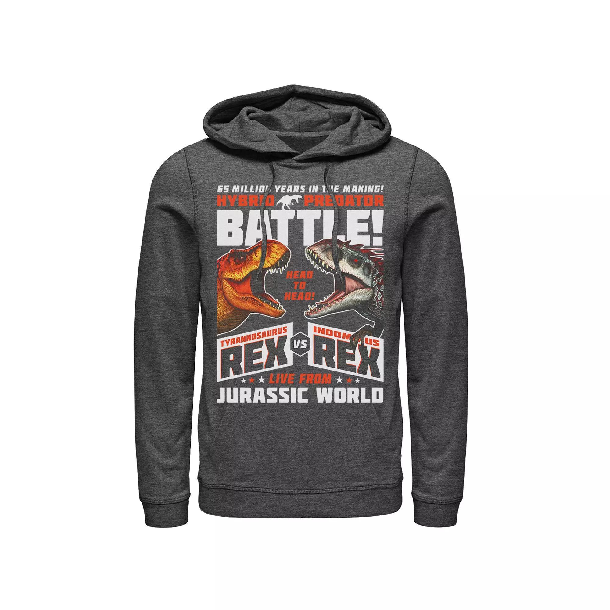 Men's Jurassic World T-Rex VS I-Rex Battle Poster Pullover Graphic Hoodie,  Product Image