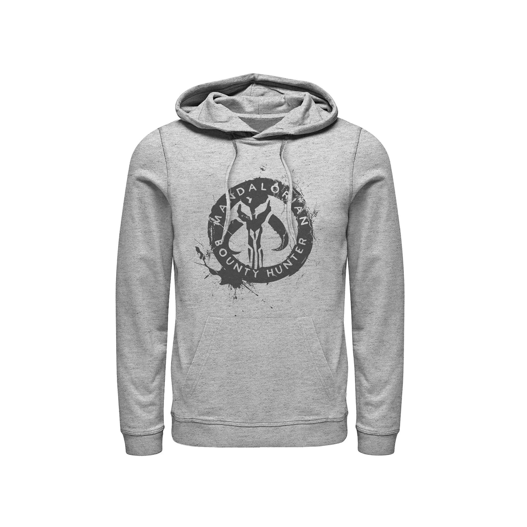Men's Star Wars The Mandalorian Paint Splatter Emblem Hoodie, Size: Large, Athletic Grey Product Image