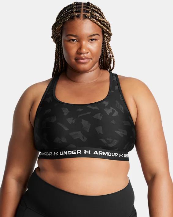 Plus Size Under Armour Crossback Mid Print Bra, Women's, Size: 1XL, Black Black Product Image