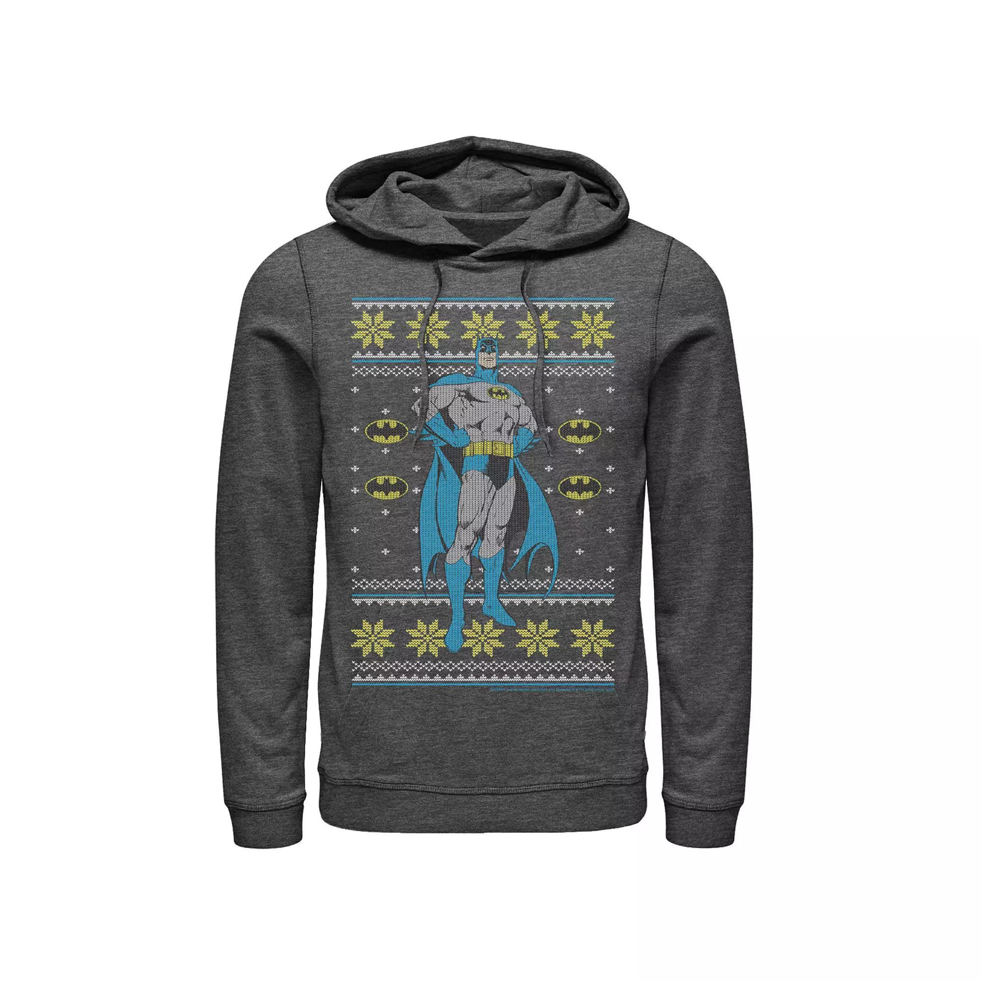 Men's DC Comics Batman Power Stance Christmas Sweater Style Hoodie, Size: Small, Grey Heather Product Image