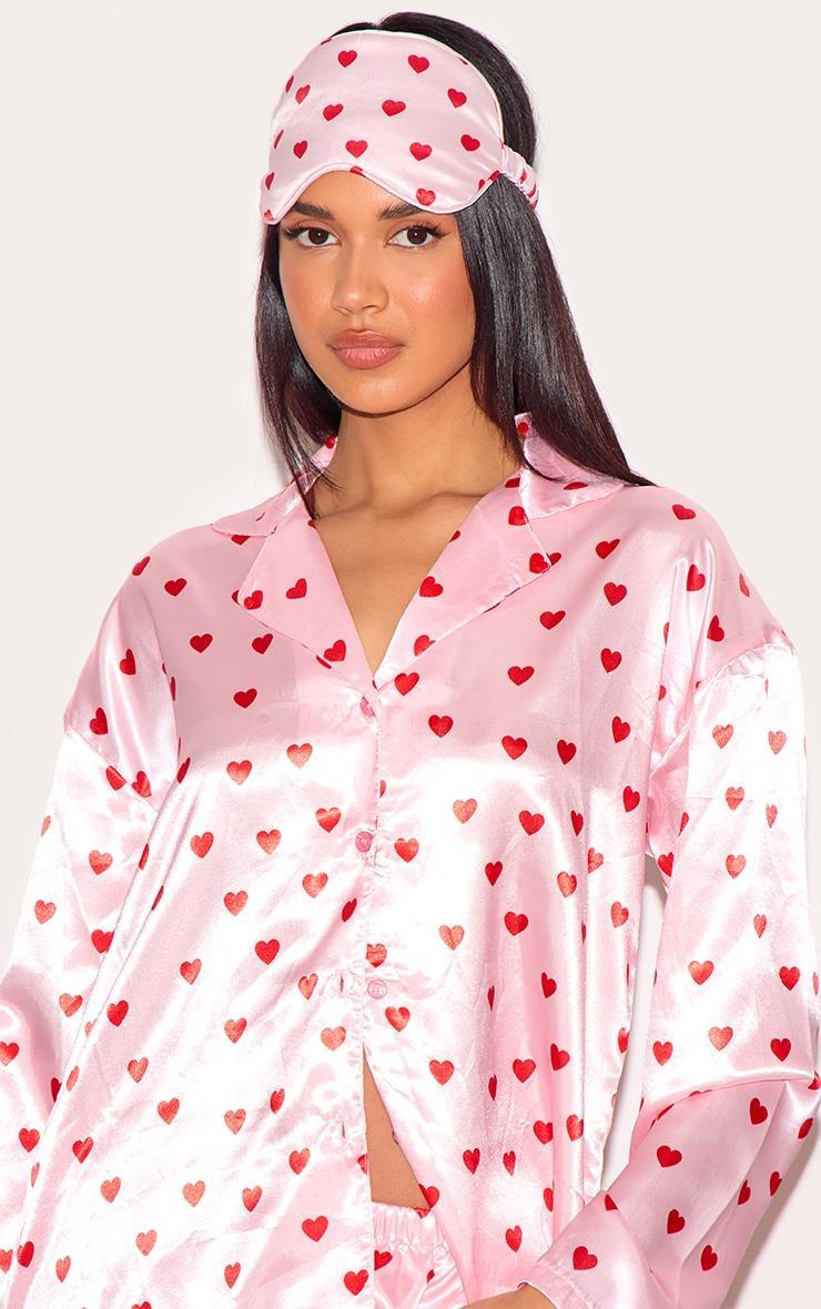 Pink Satin Heart Print Long Pj Set Product Image