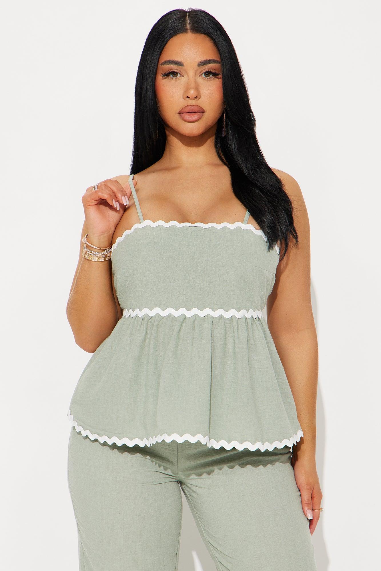 Walk The Coast Linen Pant Set - Sage Product Image