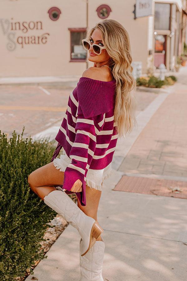 Fill Up Your Cup Stripe Sweater In Royal Plum Product Image