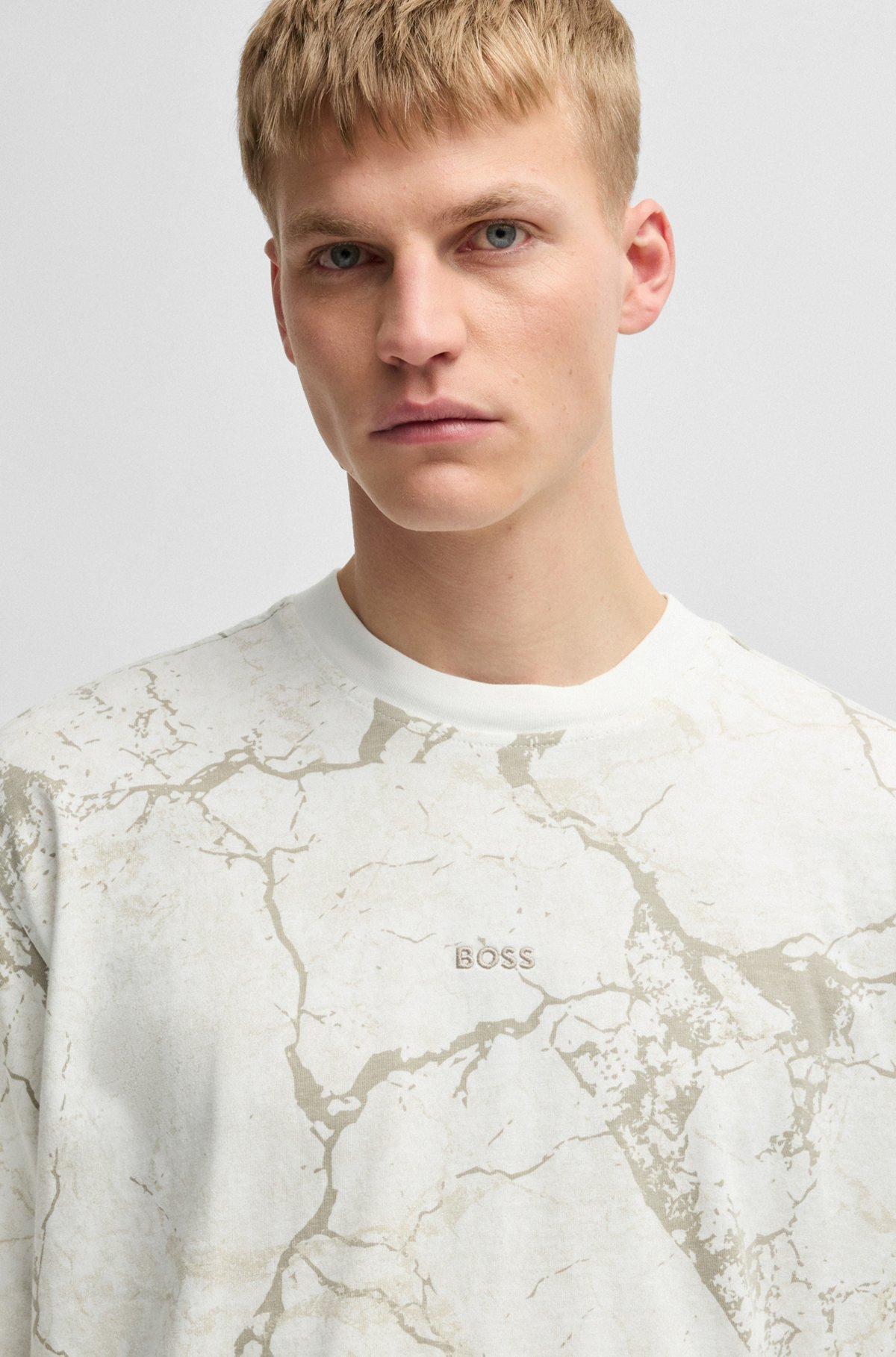 BOSS - Cotton-jersey T-shirt with all-over print - Light Beige Product Image