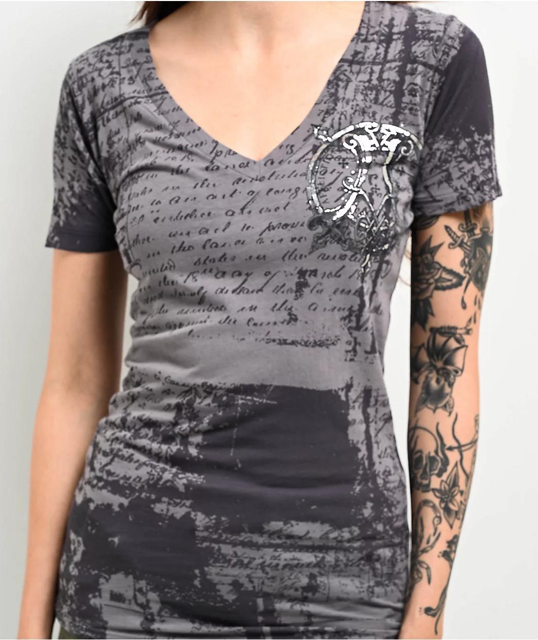 Affliction Eros Grey V-Neck T-Shirt Product Image