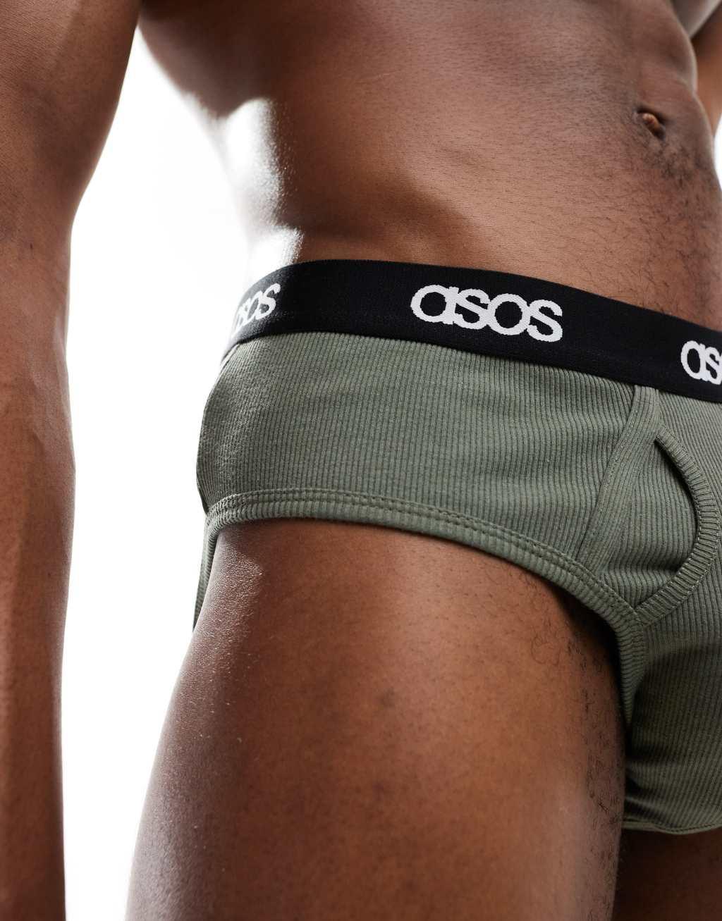 ASOS DESIGN capsule collection ribbed briefs in dark green Product Image