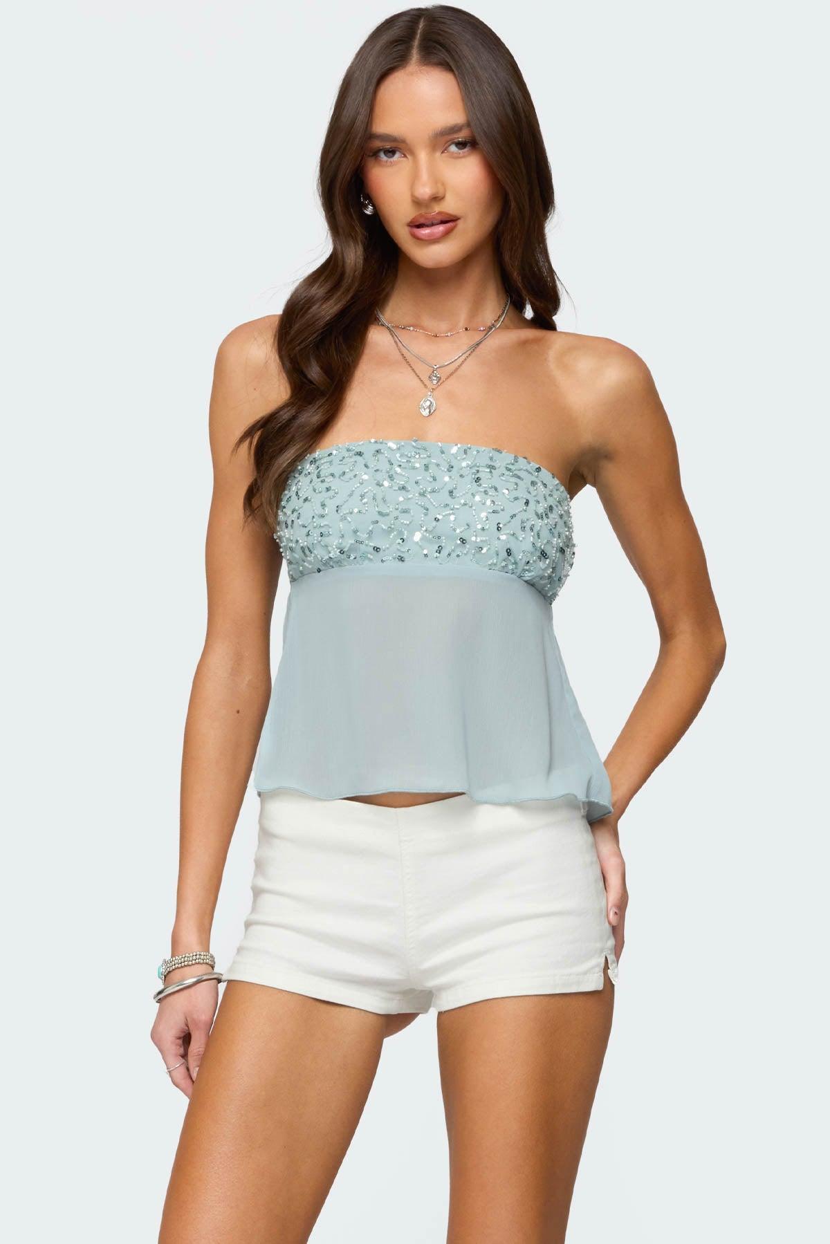 Beadie Sheer Chiffon Strapless Top Product Image