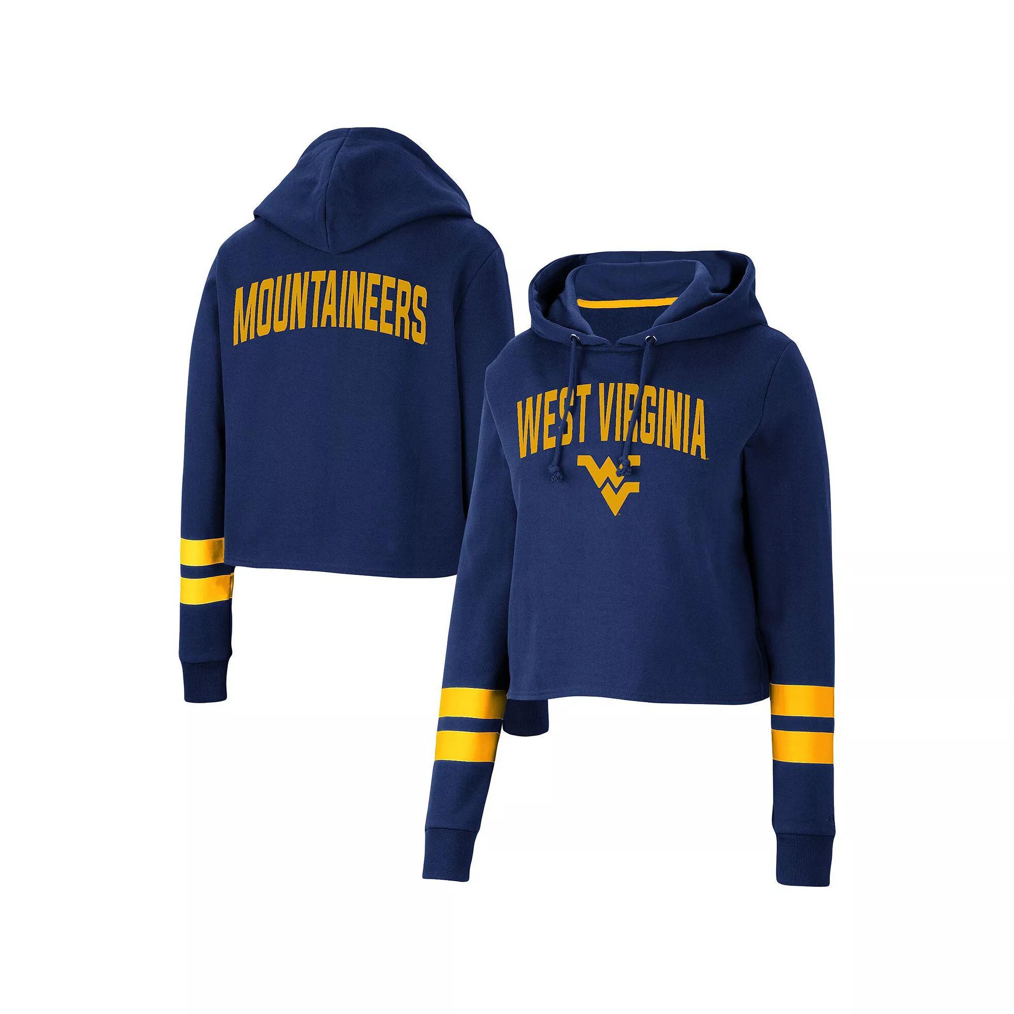 Women's Colosseum Navy West Virginia Mountaineers Throwback Stripe Cropped Pullover Hoodie, Size: 2XL, Blue Product Image