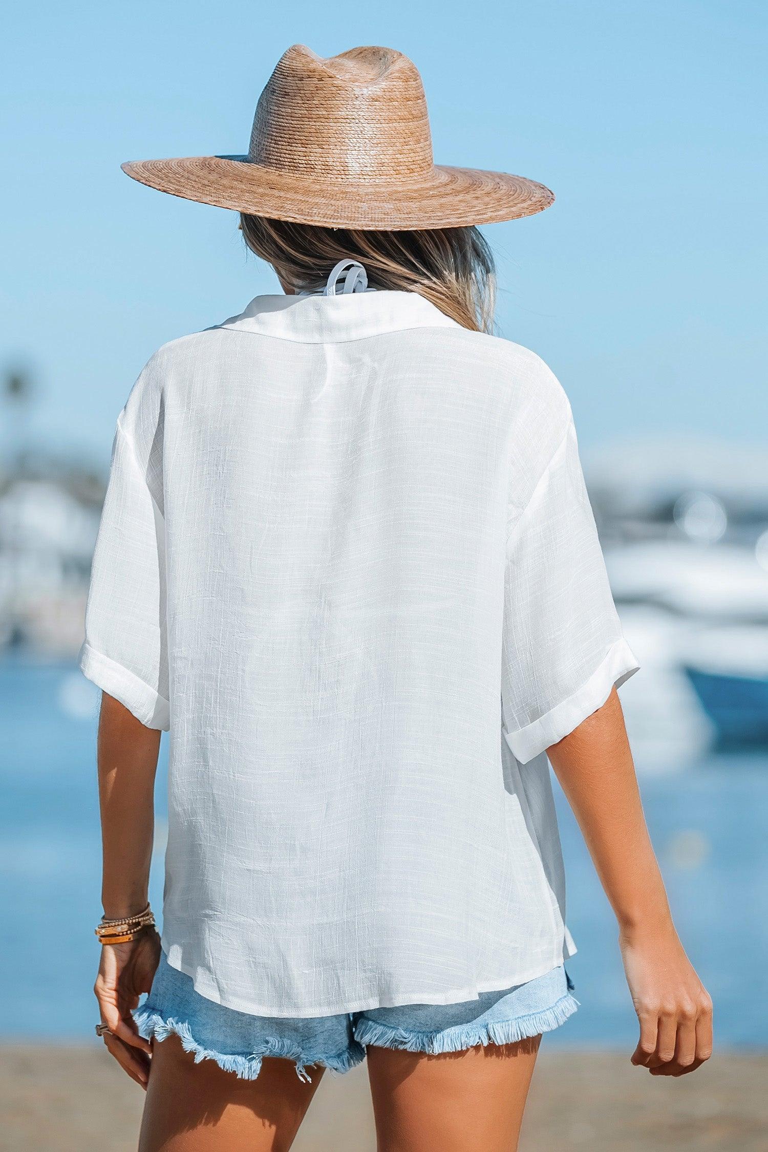Semi-Sheer White Cover-Up Shirt Product Image