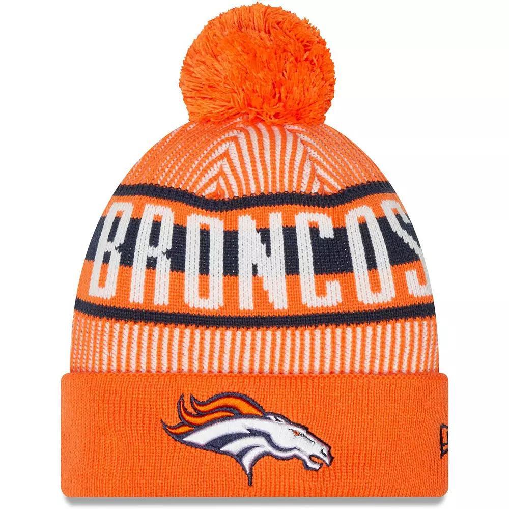 Men's New Era Orange Denver Broncos Striped Cuffed Knit Hat with Pom Product Image
