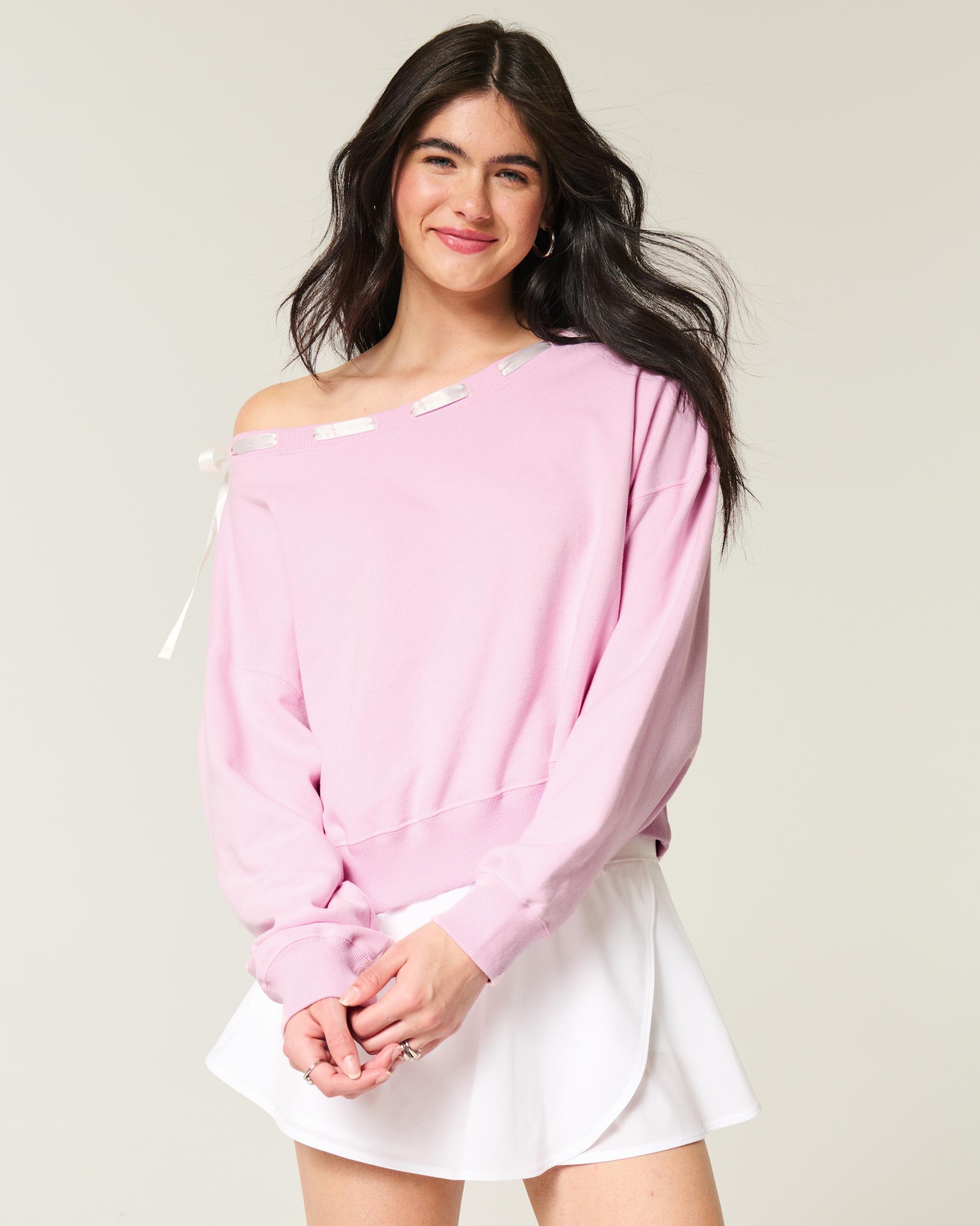 Off-the-Shoulder Tie Sweatshirt Product Image