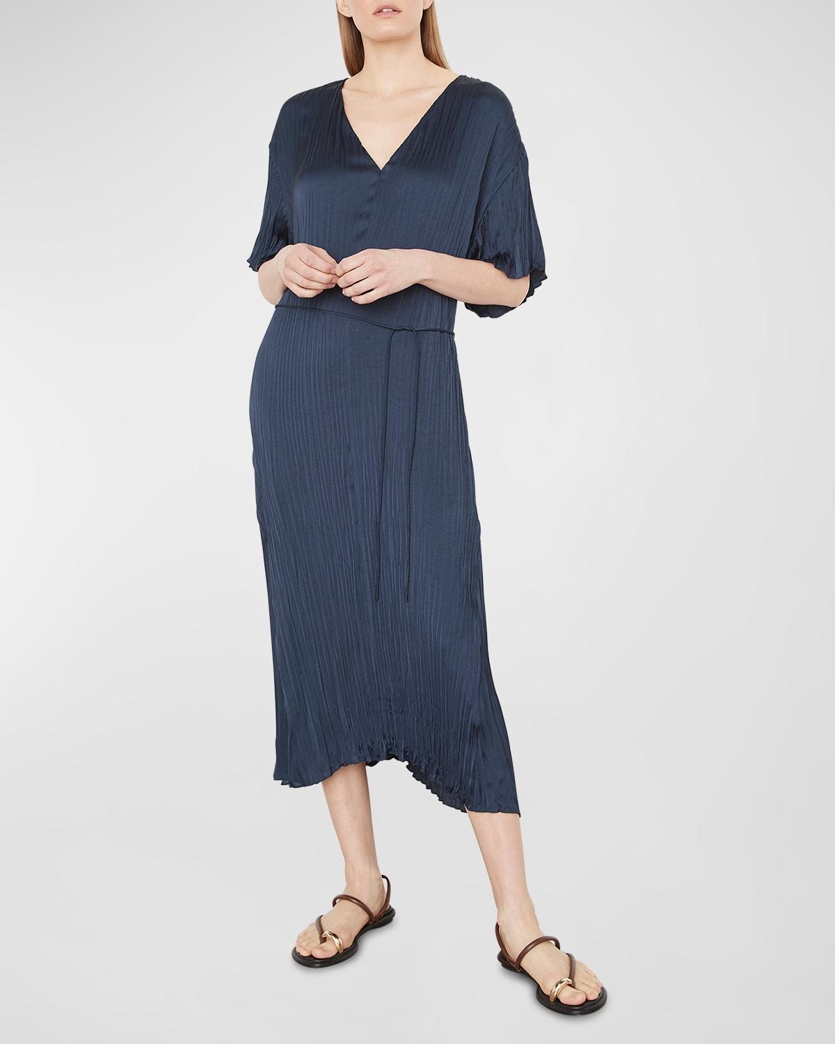 Womens Pleated V-Neck Midi-Dress Product Image