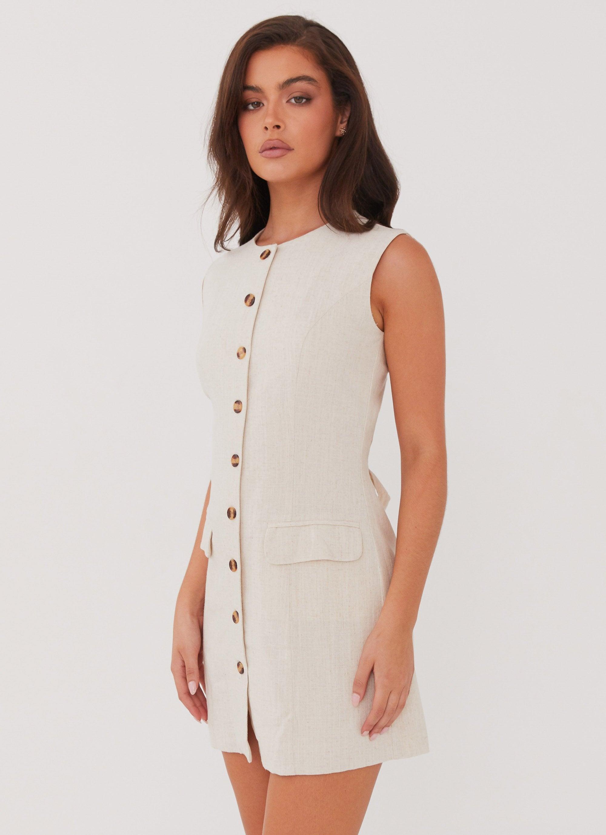 Castello Fiore Linen Mini Dress - Oatmeal Product Image