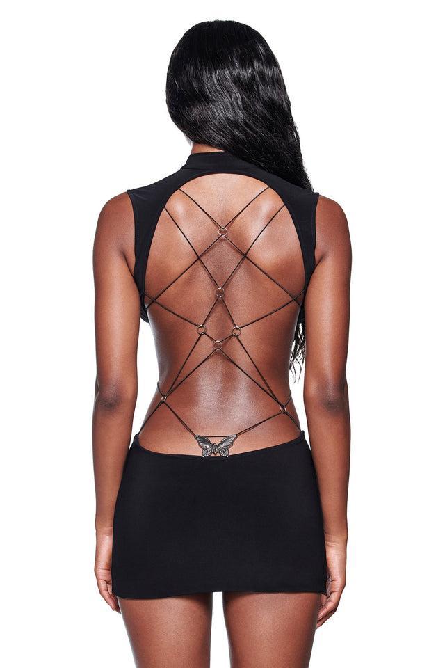 LARISA BACKLESS STRAP MINI DRESS - BLACK Product Image