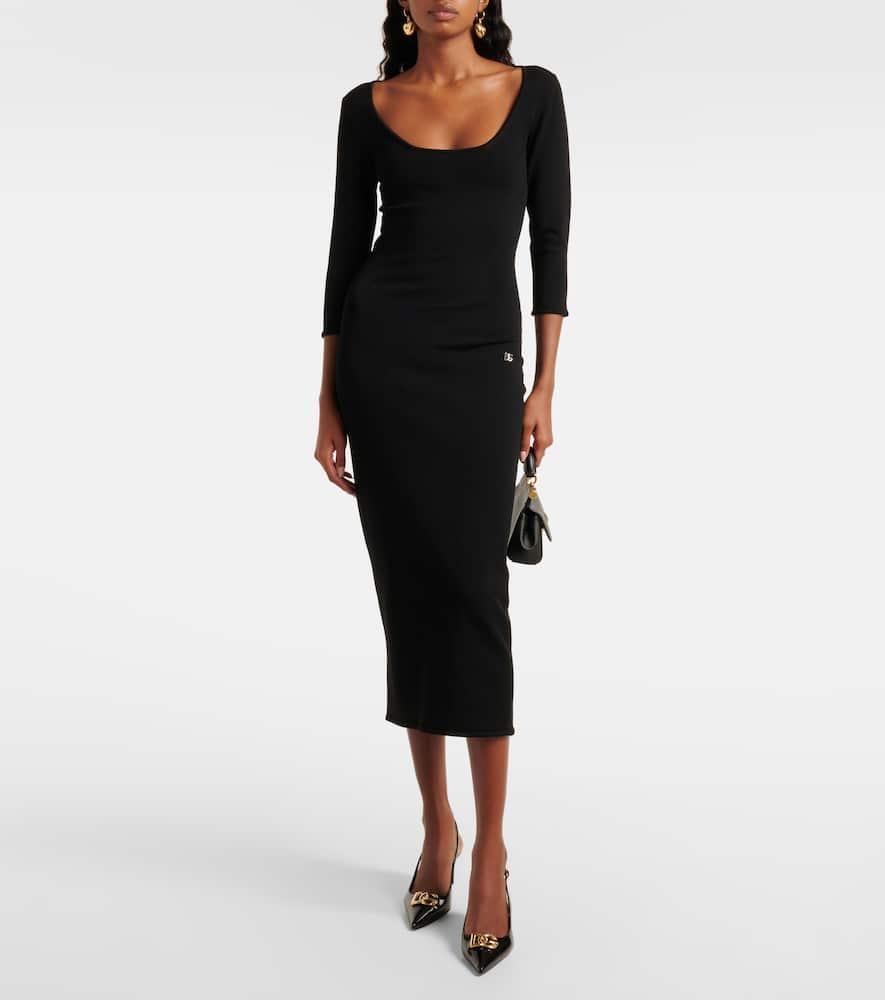 DOLCE & GABBANA Logo Plaque Scoop Neck Midi Dress In Black Product Image