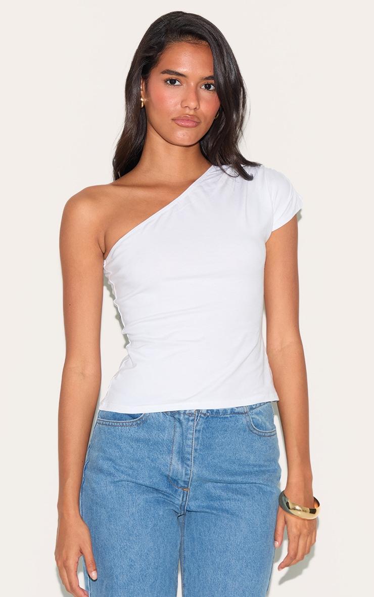 White Cotton One Shoulder Longline Top Product Image