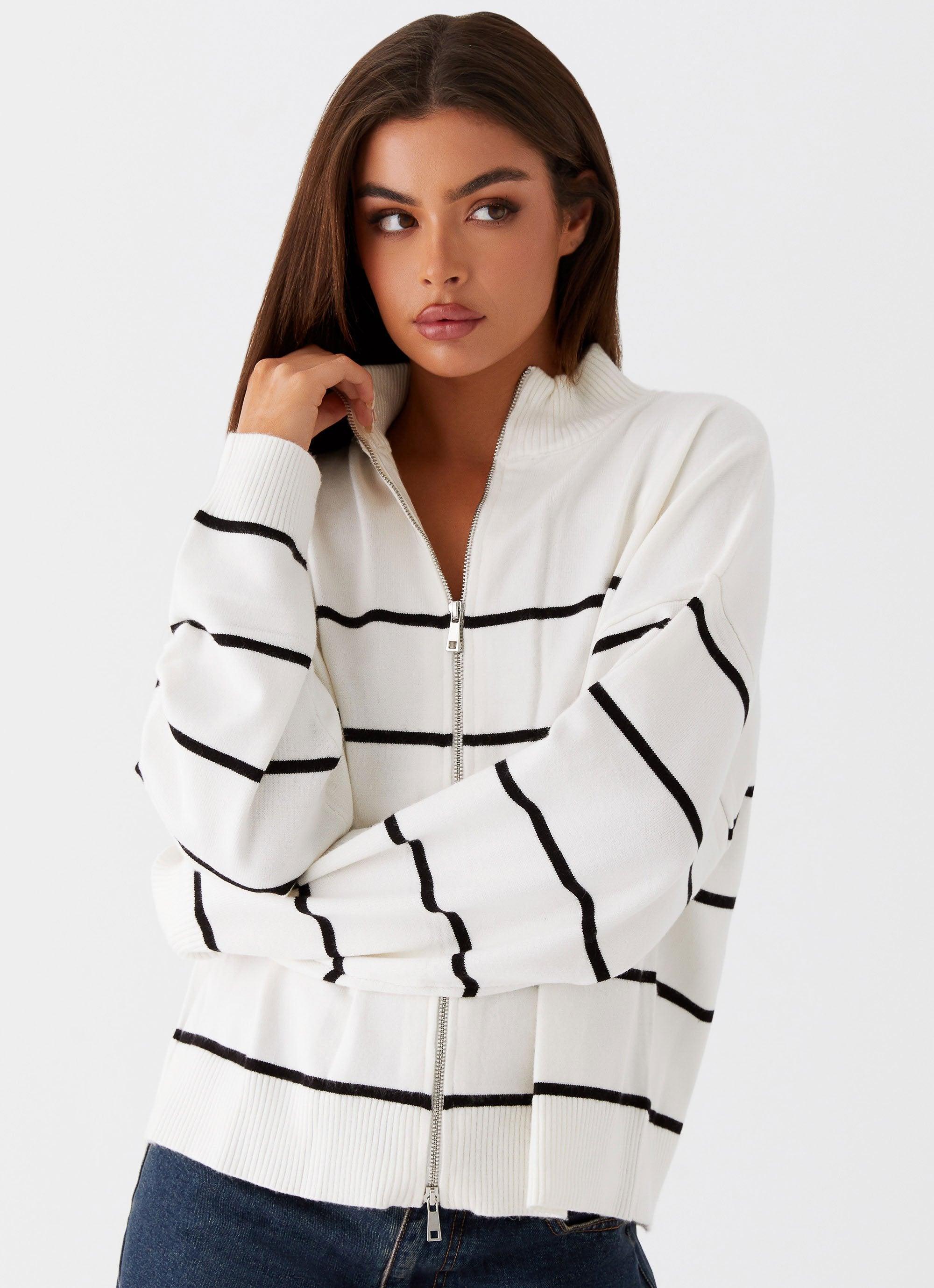 Kimmy Oversized Knit Cardigan - Ivory Stripe Product Image