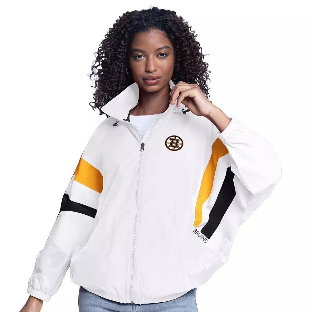 Women's G-III Sports by Carl Banks  White Boston Bruins Game News Oversized Full-Zip Hoodie Jacket, Size: Small Product Image