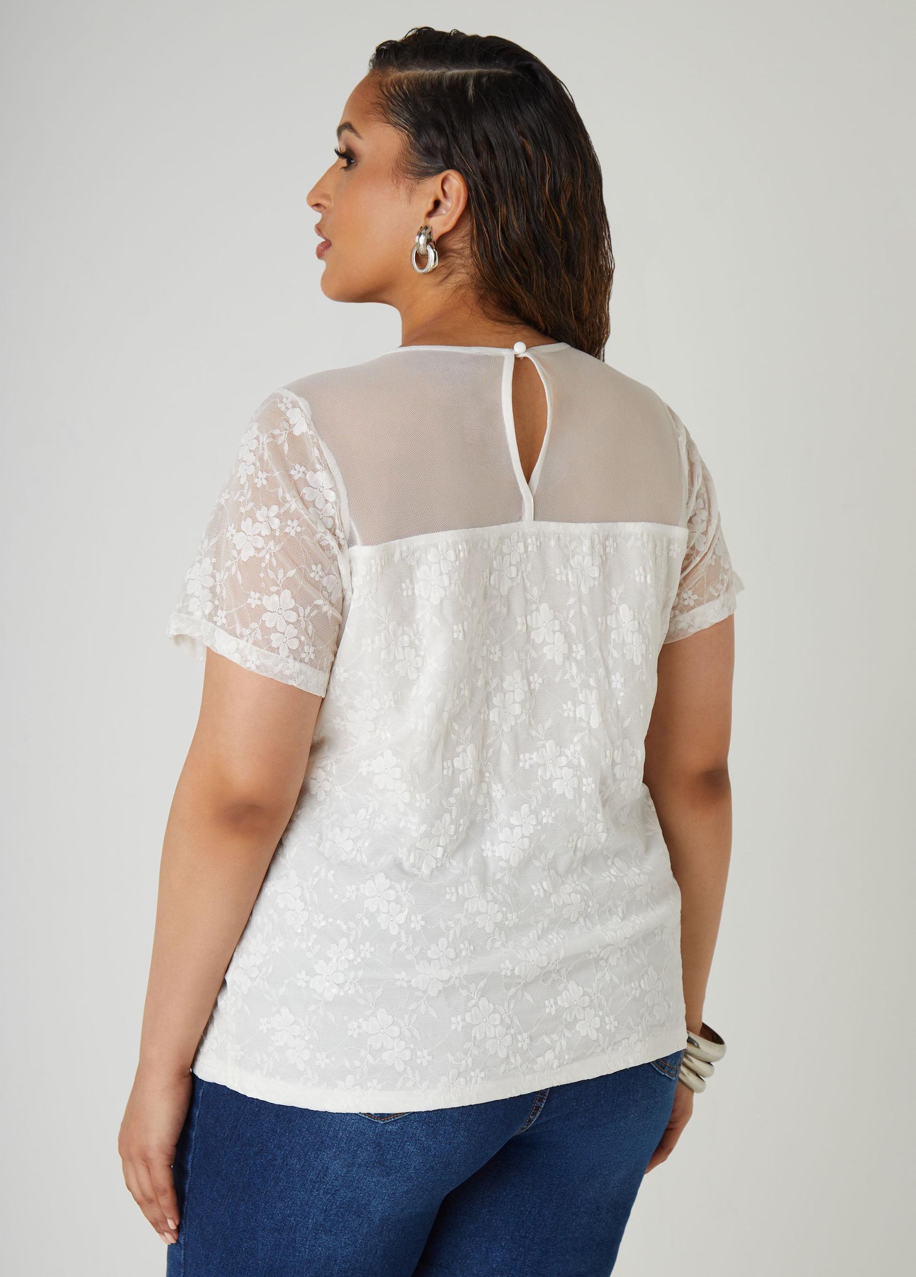 Sequined Floral Mesh Top Product Image