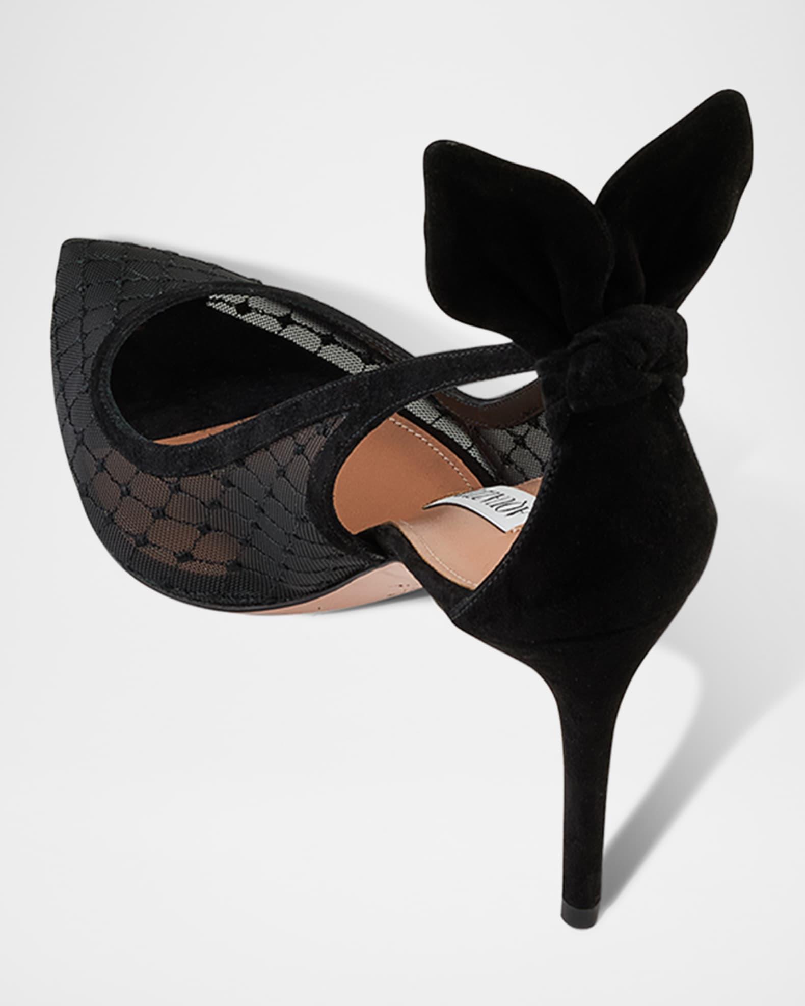 Net Mesh Suede Bow Pumps Product Image