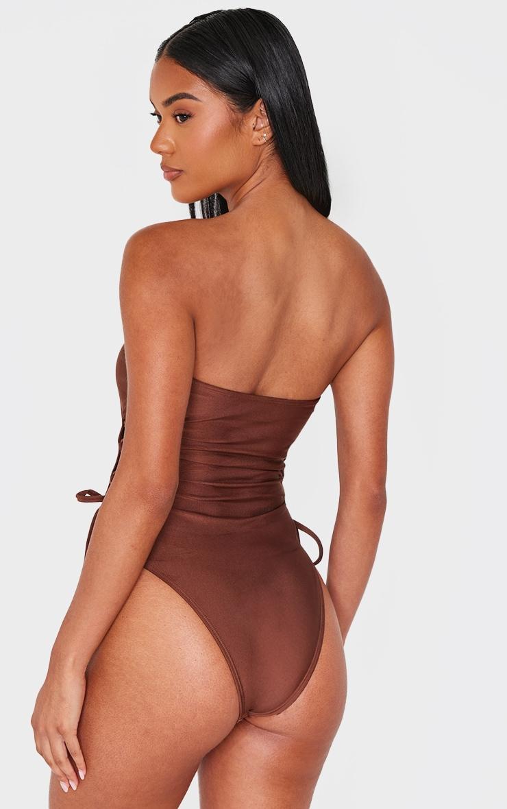 Chocolate Bandeau Lace Up Side Swimsuit Product Image