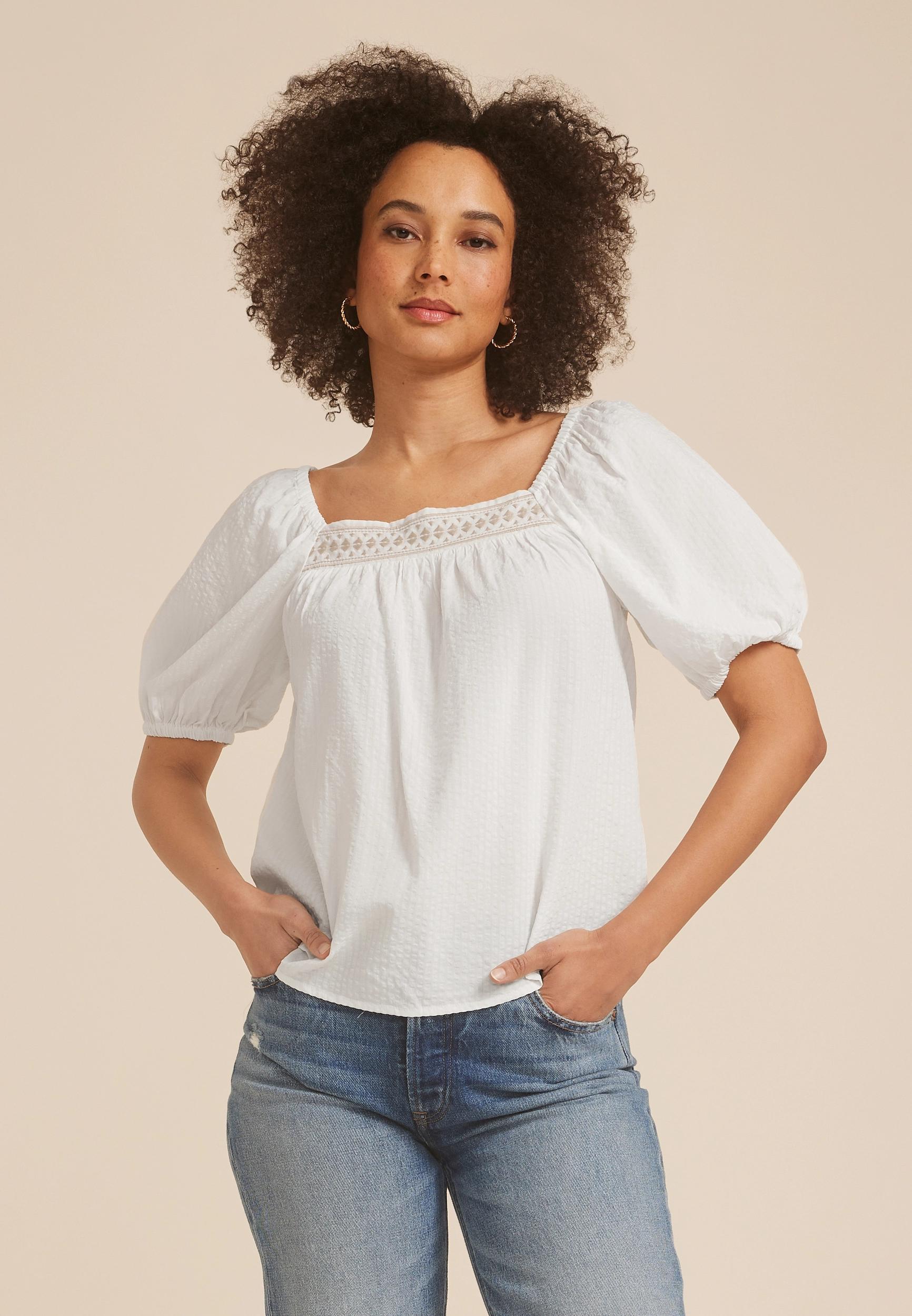  Embroidered Puff Sleeve Top  Product Image